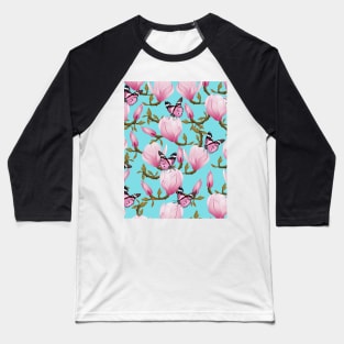 Magnolia Flowers With Butterflies Baseball T-Shirt